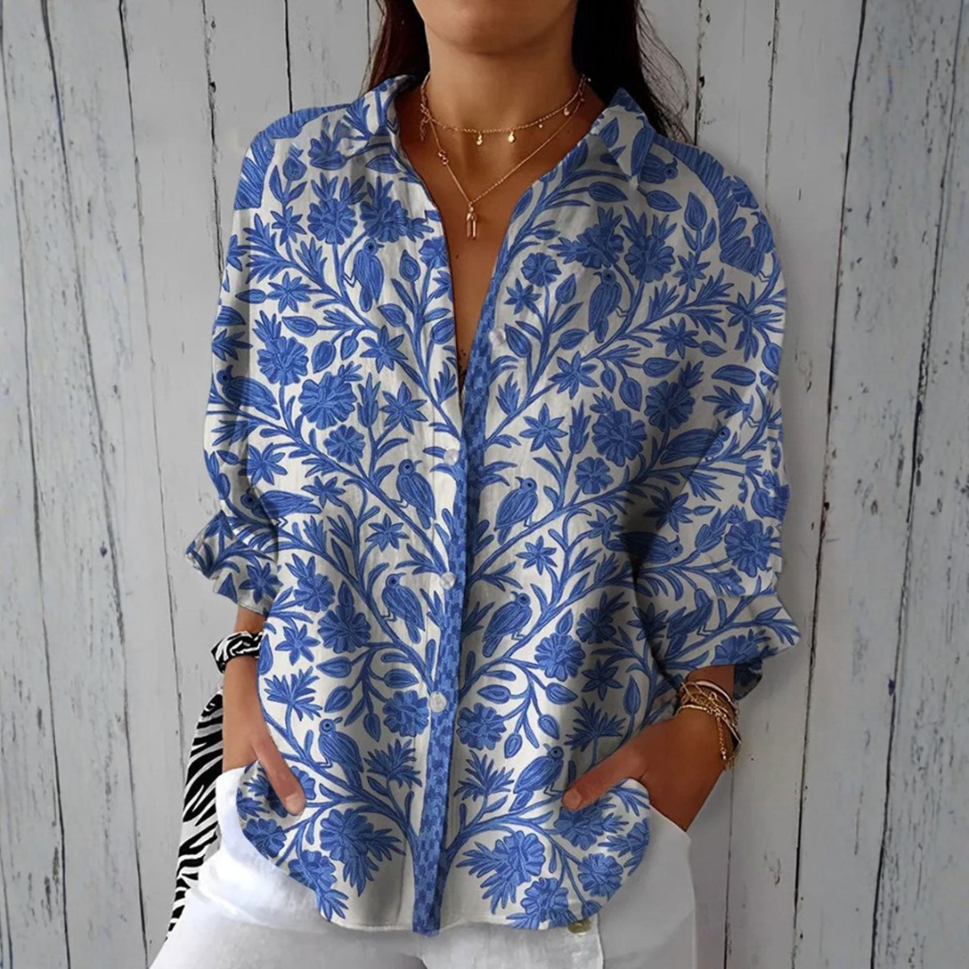 Elise - Blusa Floral com Pássaros