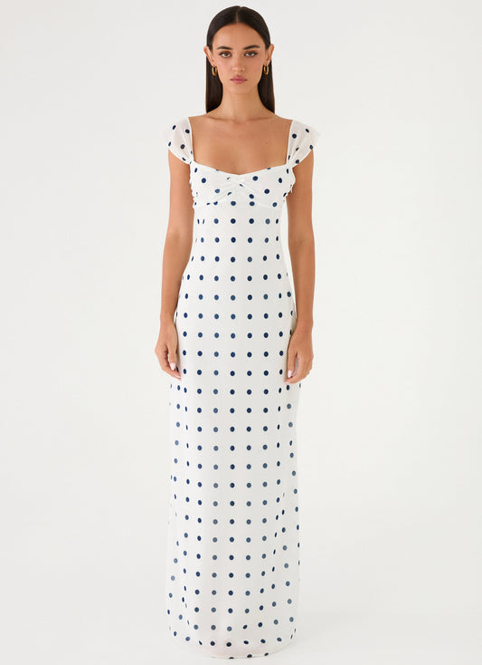 Maxi Dress Roma Notte - Porcelain Blue Polka Dots