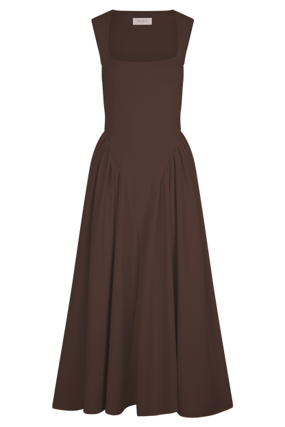Sara - Vestido Midi de Malha Marrom