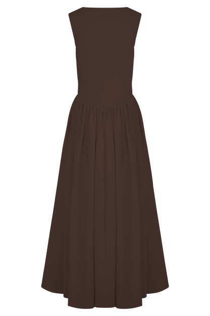 Sara - Vestido Midi de Malha Marrom