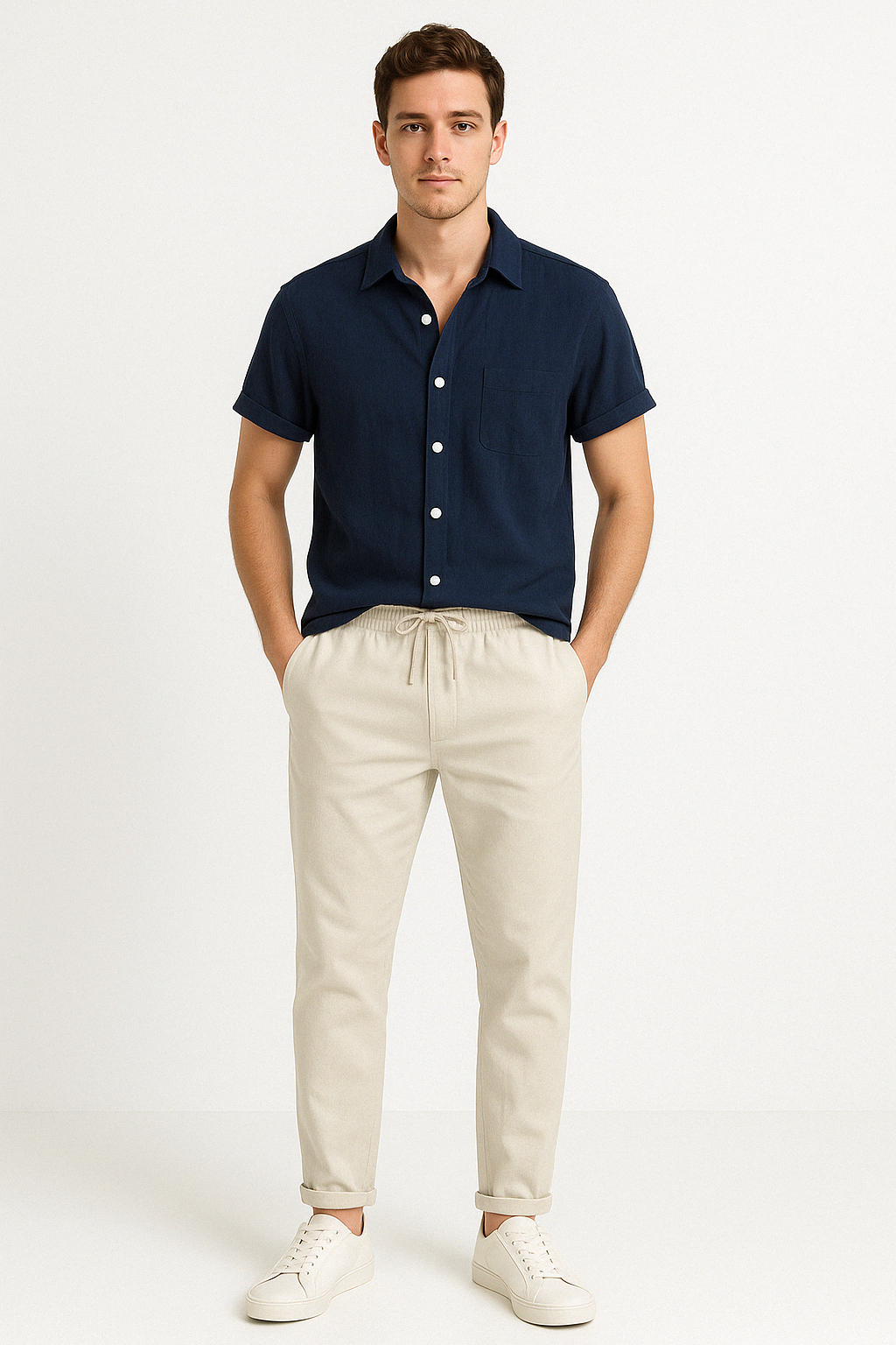 Conjunto de Camisa e Calças para o Verão