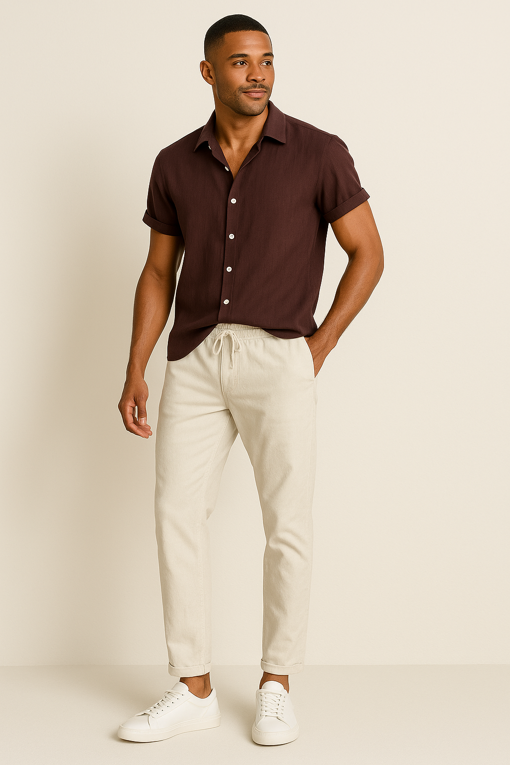 Conjunto de Camisa e Calças para o Verão