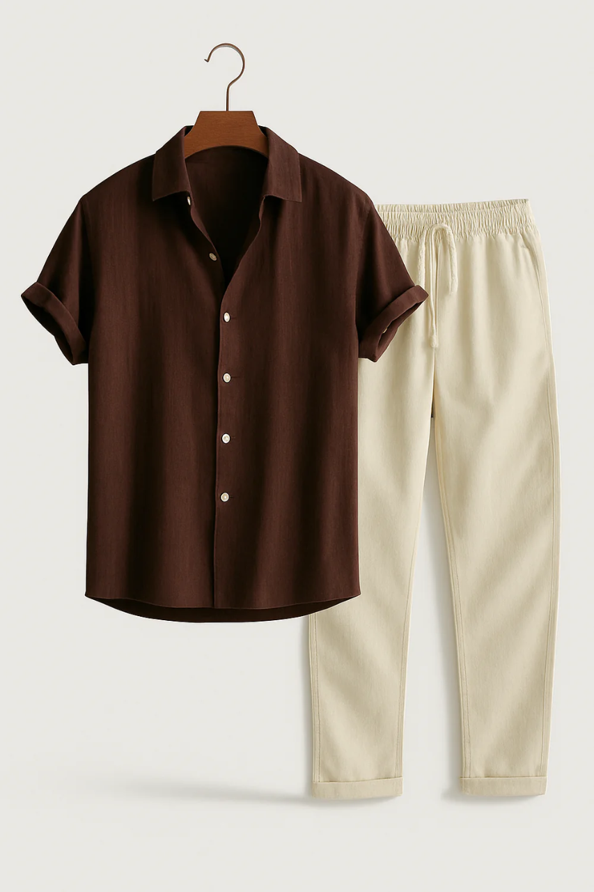 Conjunto de Camisa e Calças para o Verão