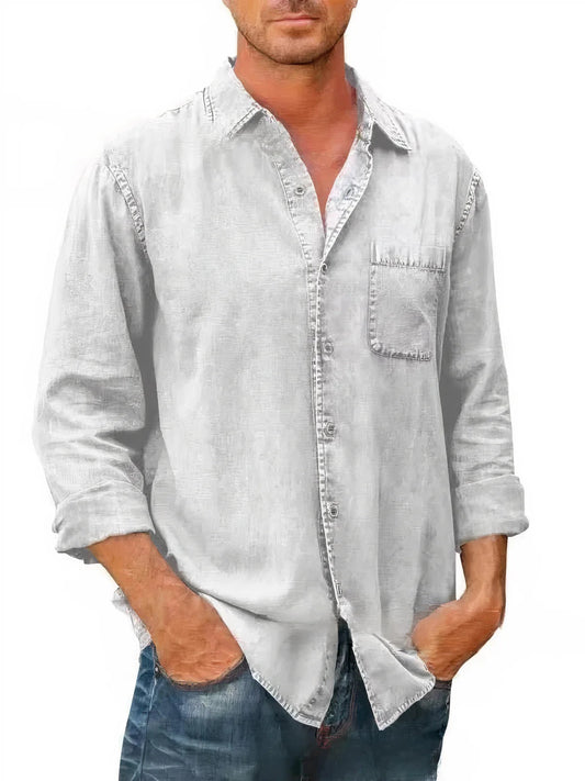 Camisa Longa em Mistura de Denim