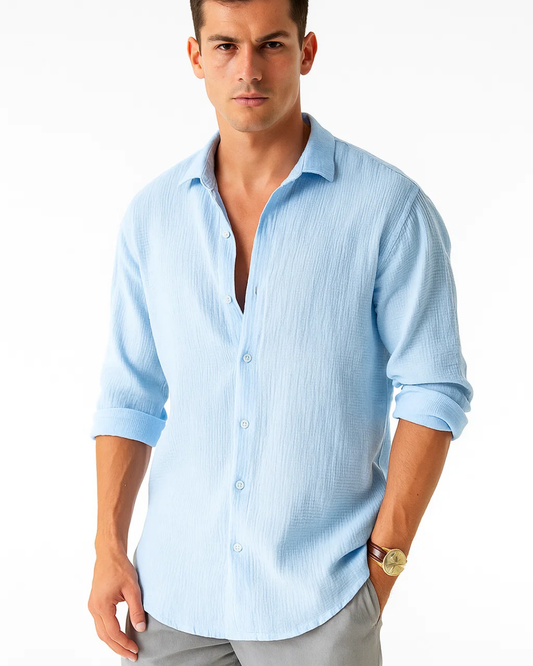 Camisa com Gola Inteligente e Botão Completo