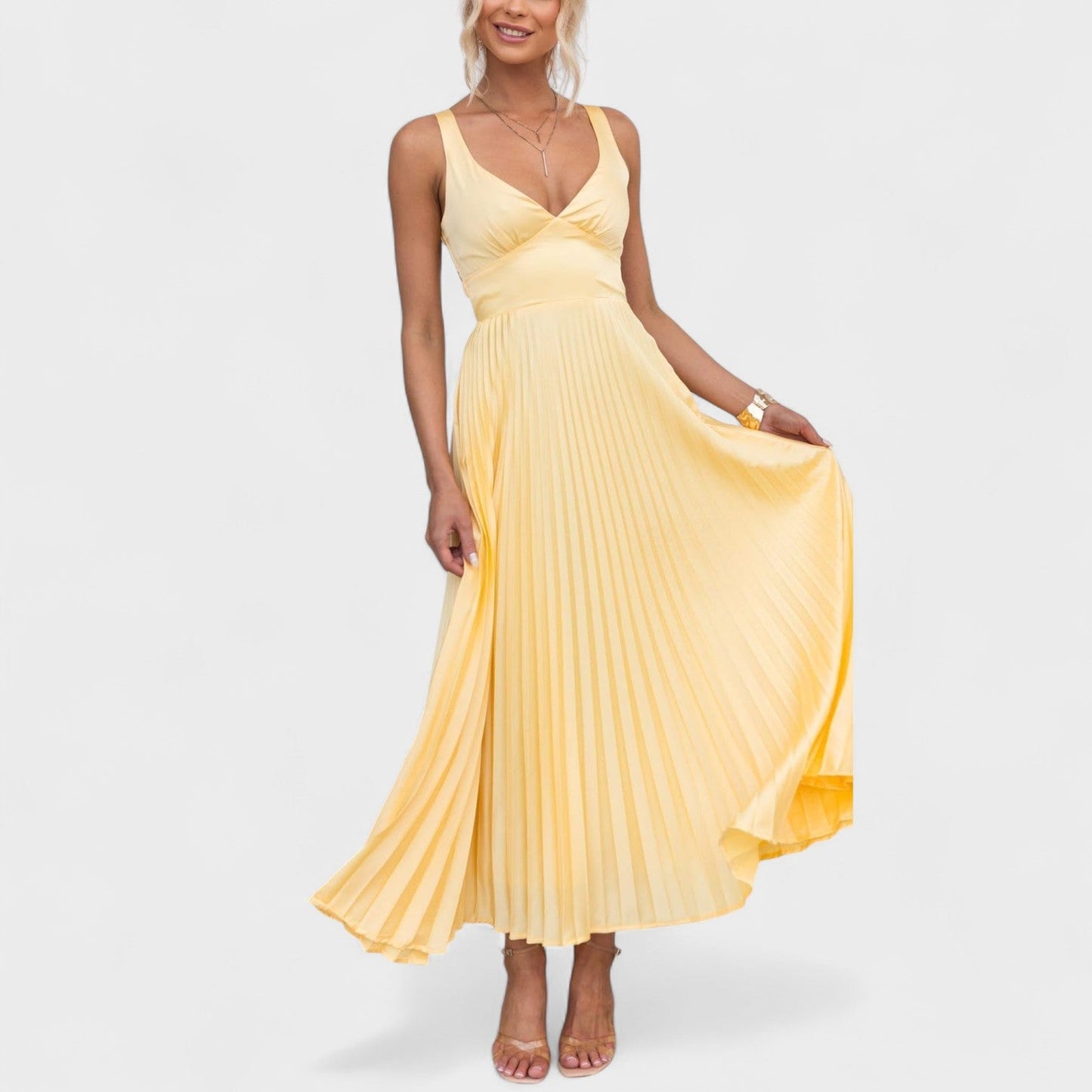 Abia - Vestido Maxi Amarelo com Plissado