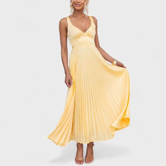 Abia - Vestido Maxi Amarelo com Plissado
