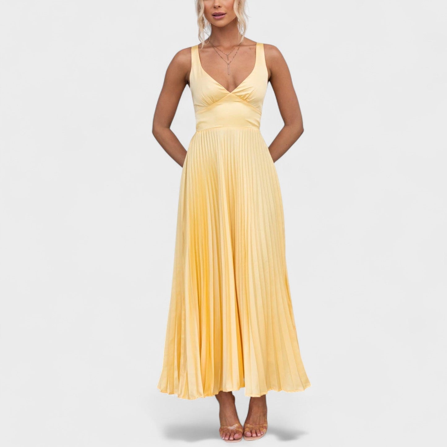 Abia - Vestido Maxi Amarelo com Plissado