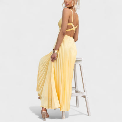Abia - Vestido Maxi Amarelo com Plissado
