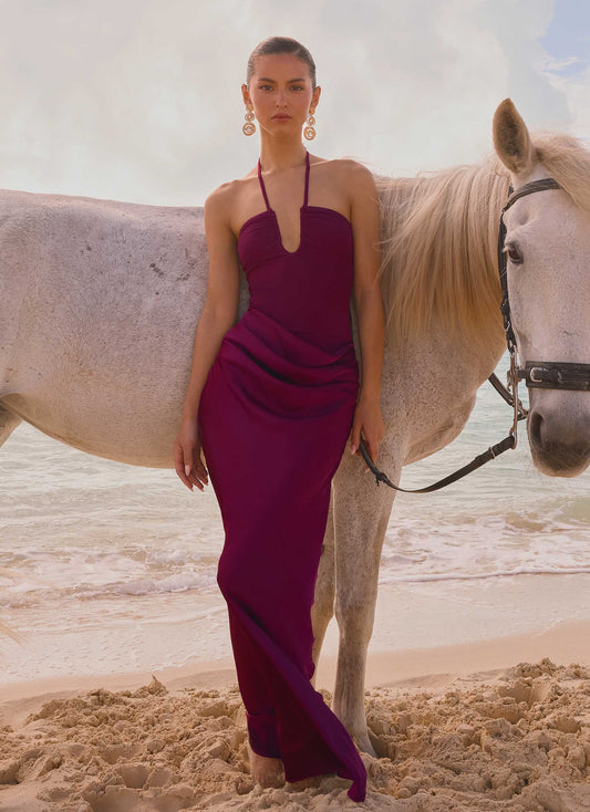 Vestido Maxi Halter Verner - Cor Ameixa