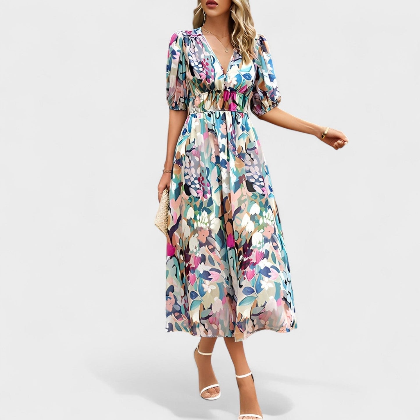 Clara - Elegante Vestido Midi con Estampado Floral