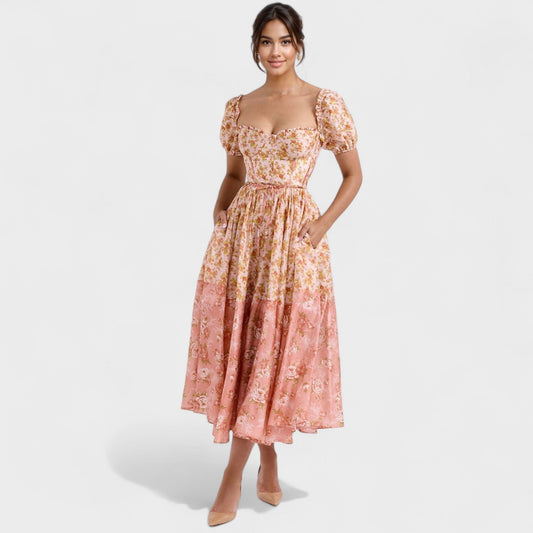 Valentina - Coral Floral Dress