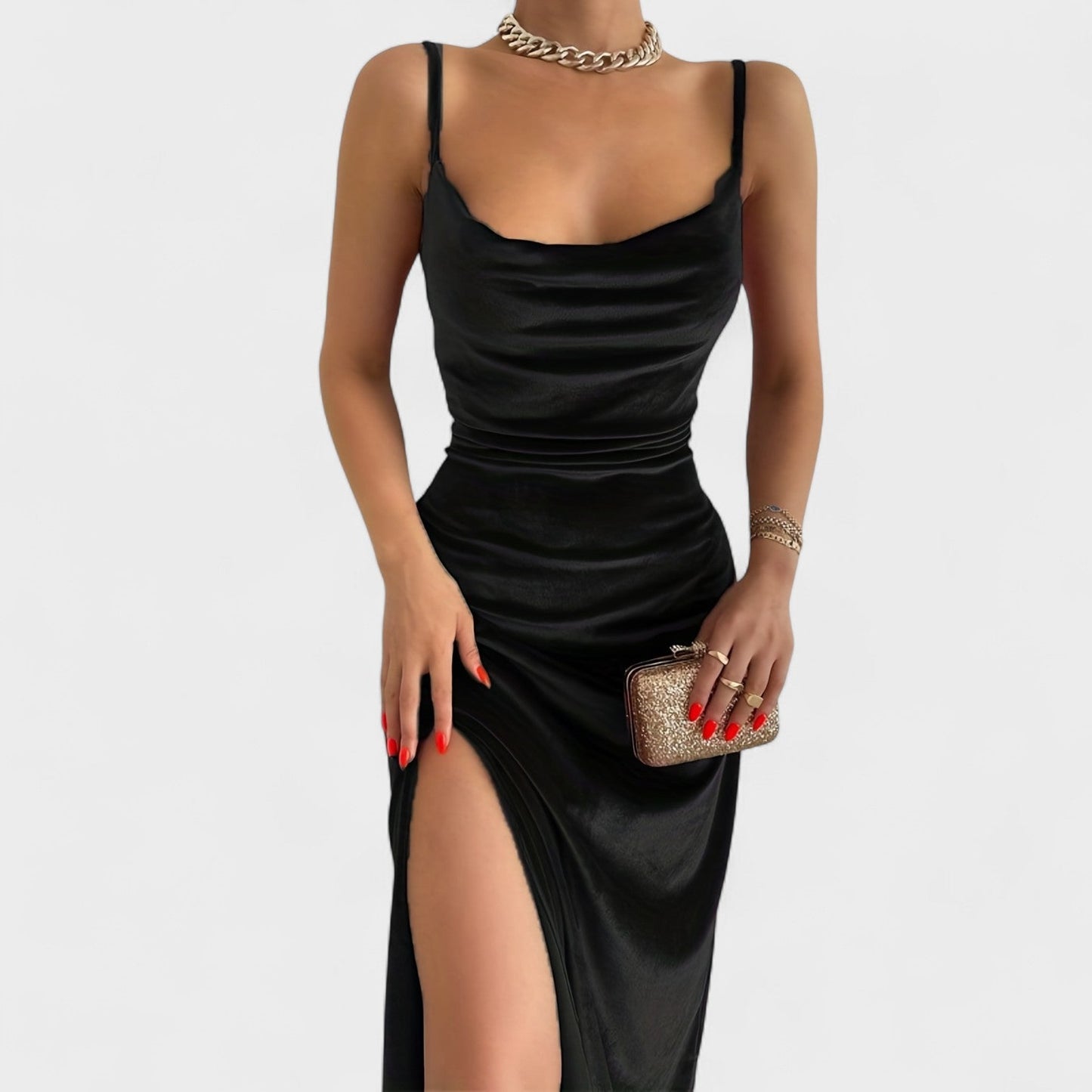 Gabriela - Vestido de Veludo com Abertura Lateral