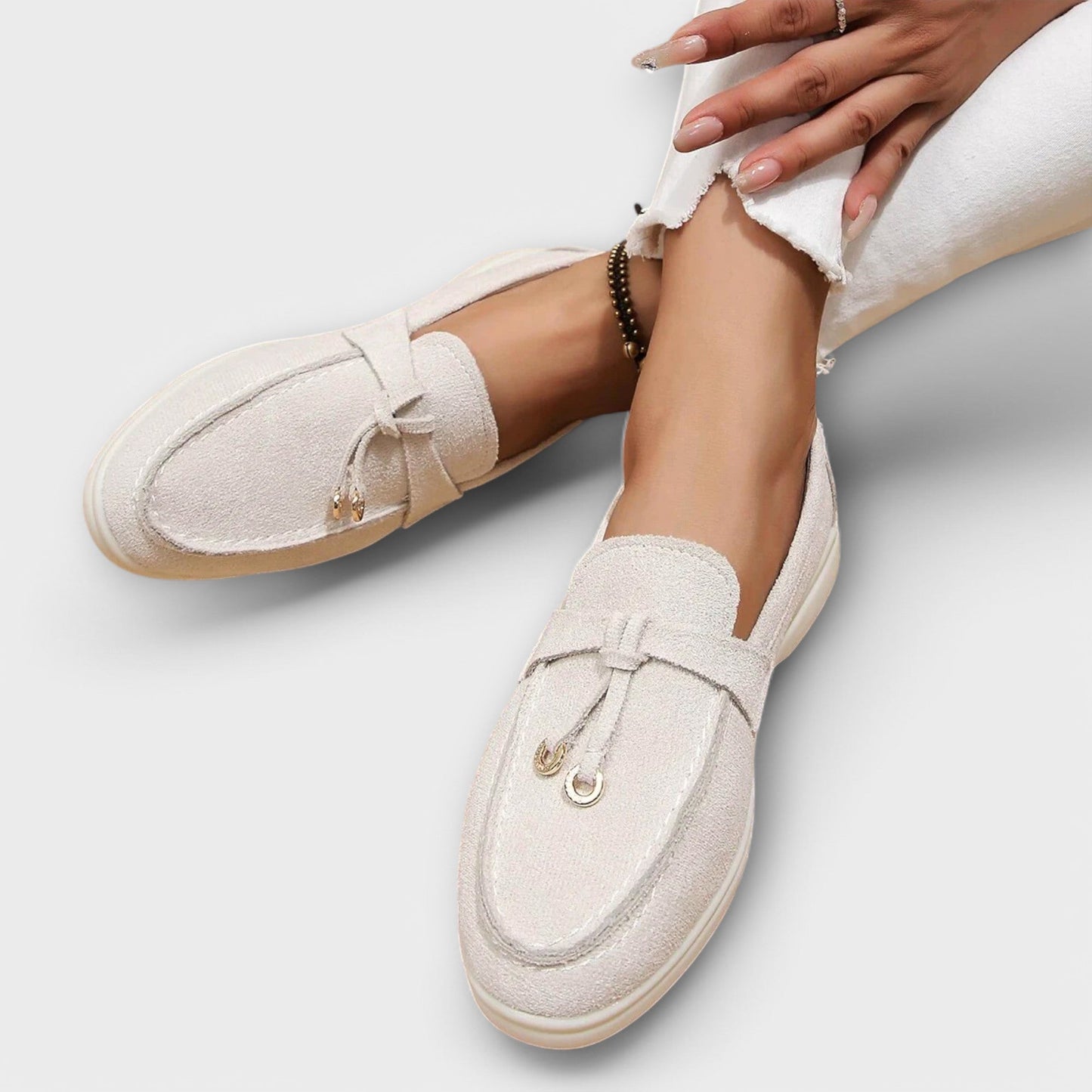 Beige Women's Moccasins with Decorative Laces