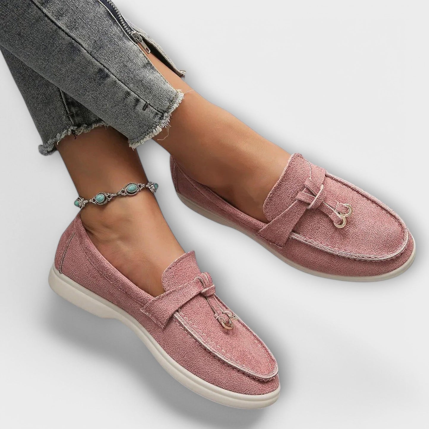 Beige Women's Moccasins with Decorative Laces