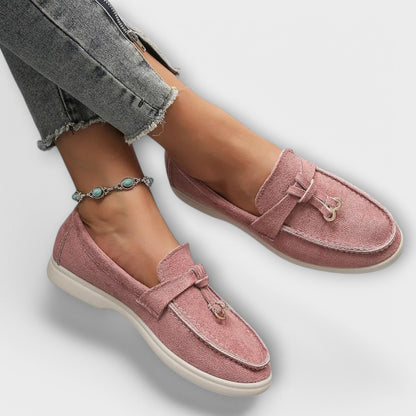 Beige Women's Moccasins with Decorative Laces