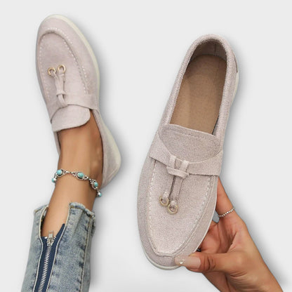 Beige Women's Moccasins with Decorative Laces