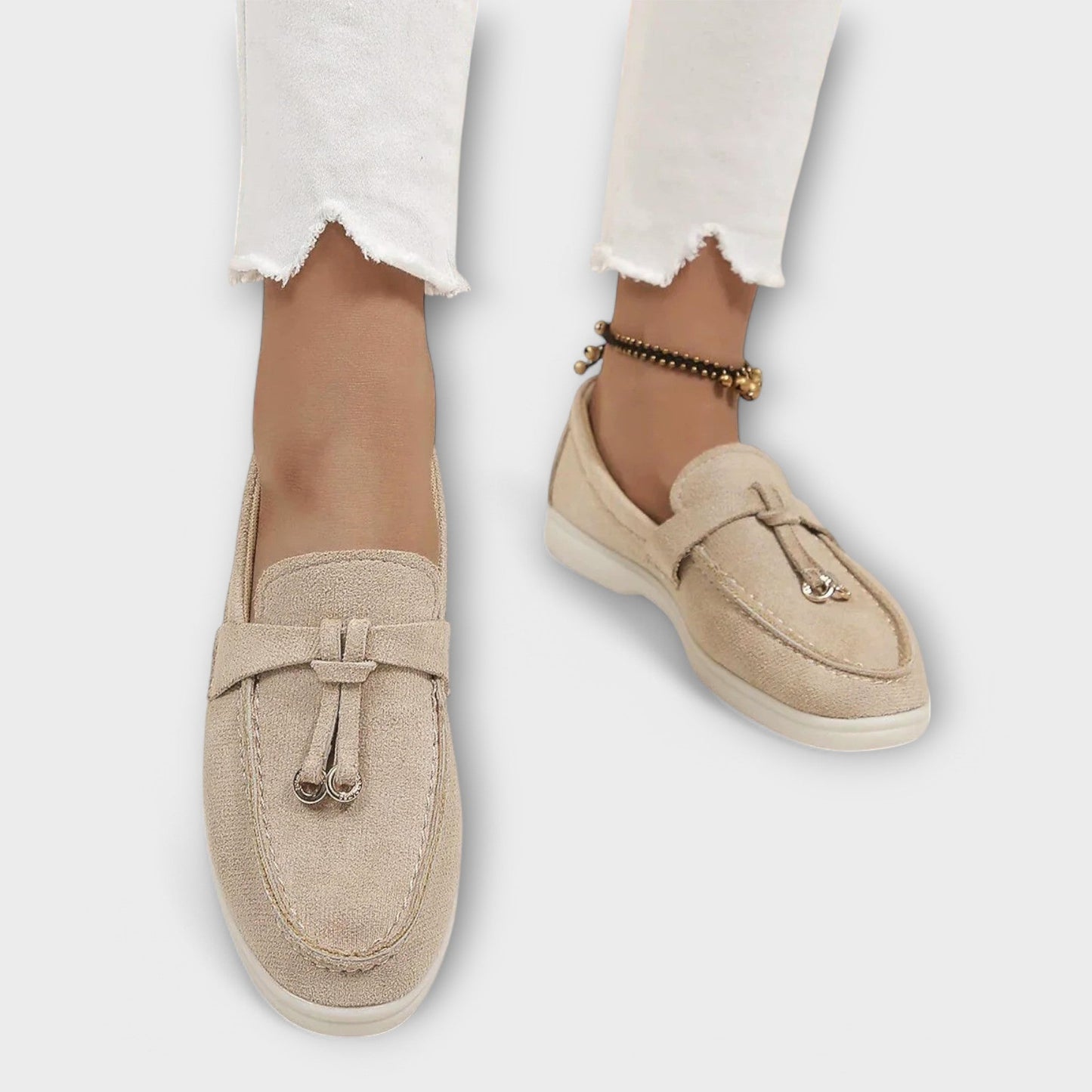 Beige Women's Moccasins with Decorative Laces