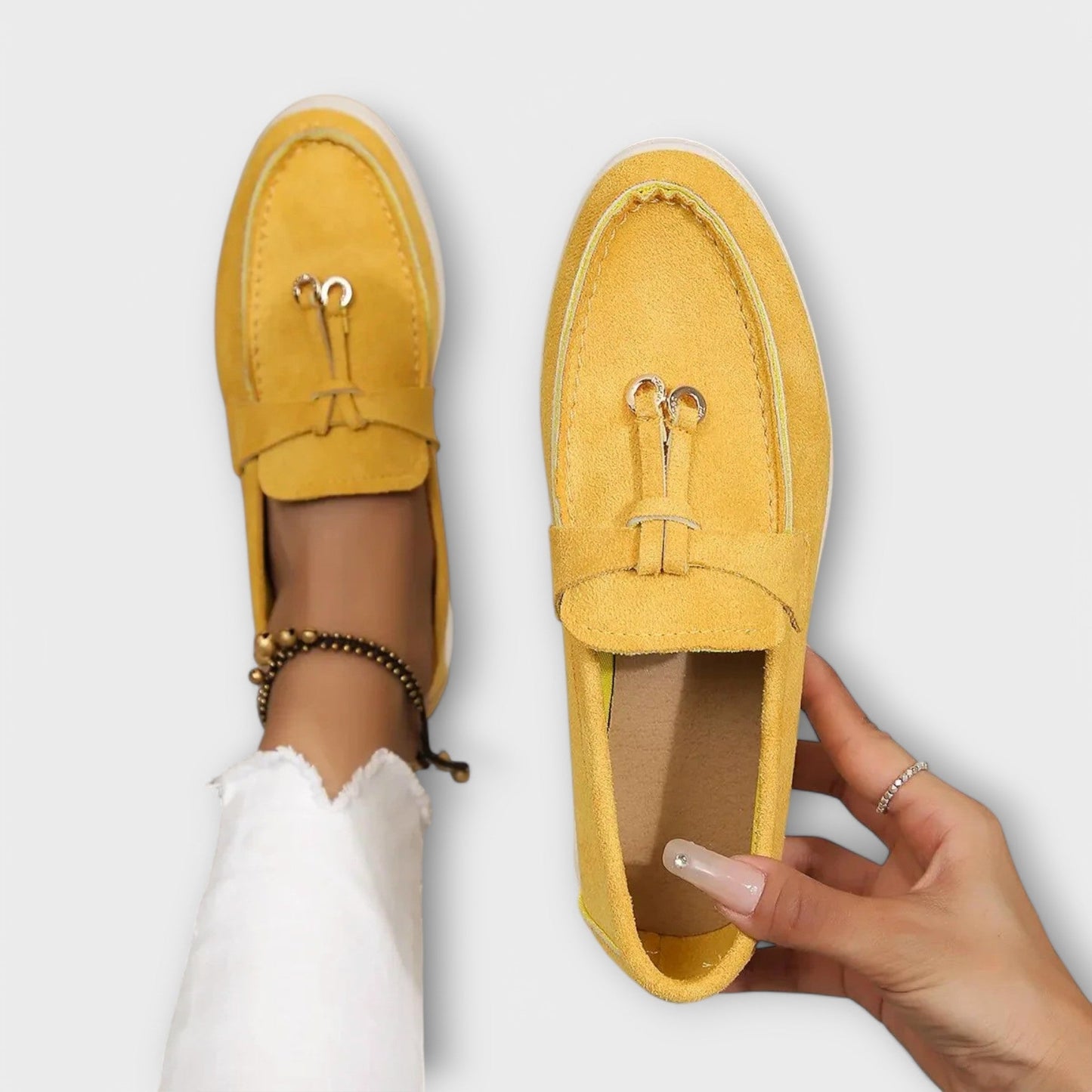 Beige Women's Moccasins with Decorative Laces