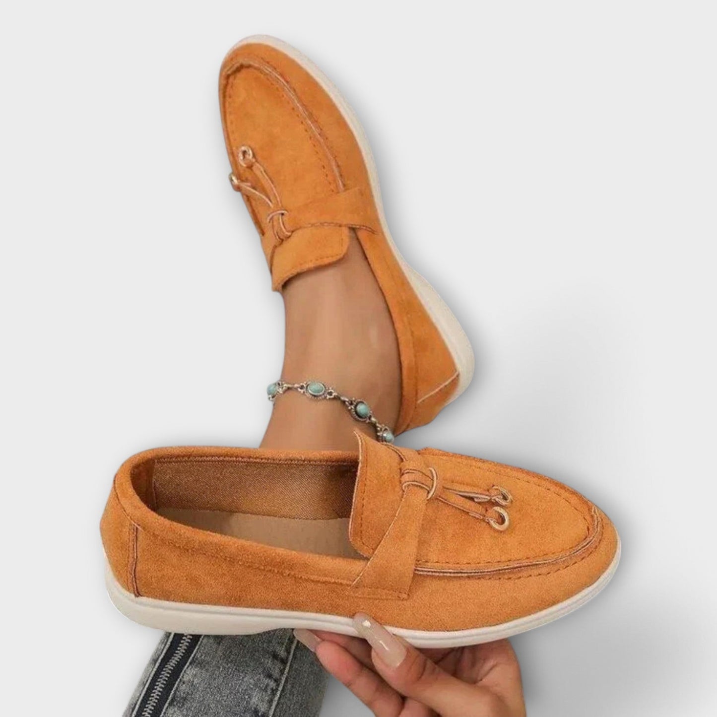 Beige Women's Moccasins with Decorative Laces