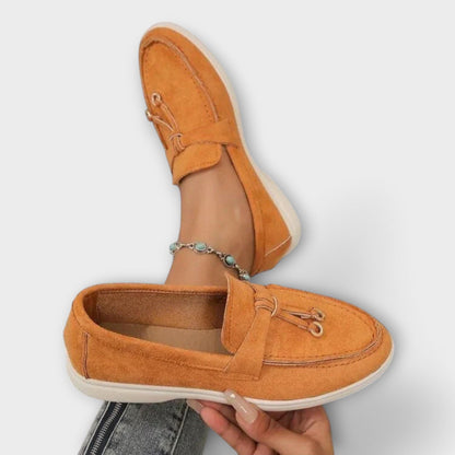 Beige Women's Moccasins with Decorative Laces