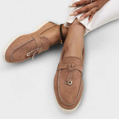Beige Women's Moccasins with Decorative Laces
