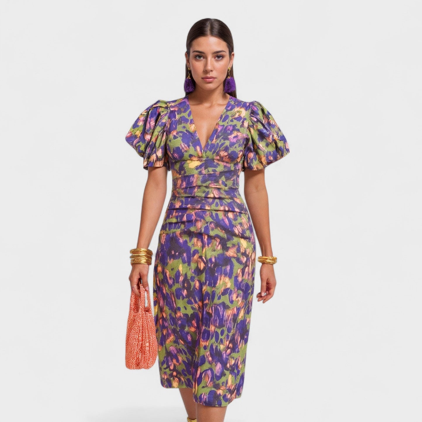 Lília - Vestido Tropical em Tons de Fogo