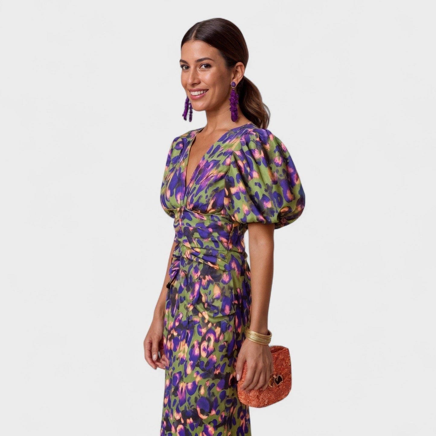 Lília - Vestido Tropical em Tons de Fogo
