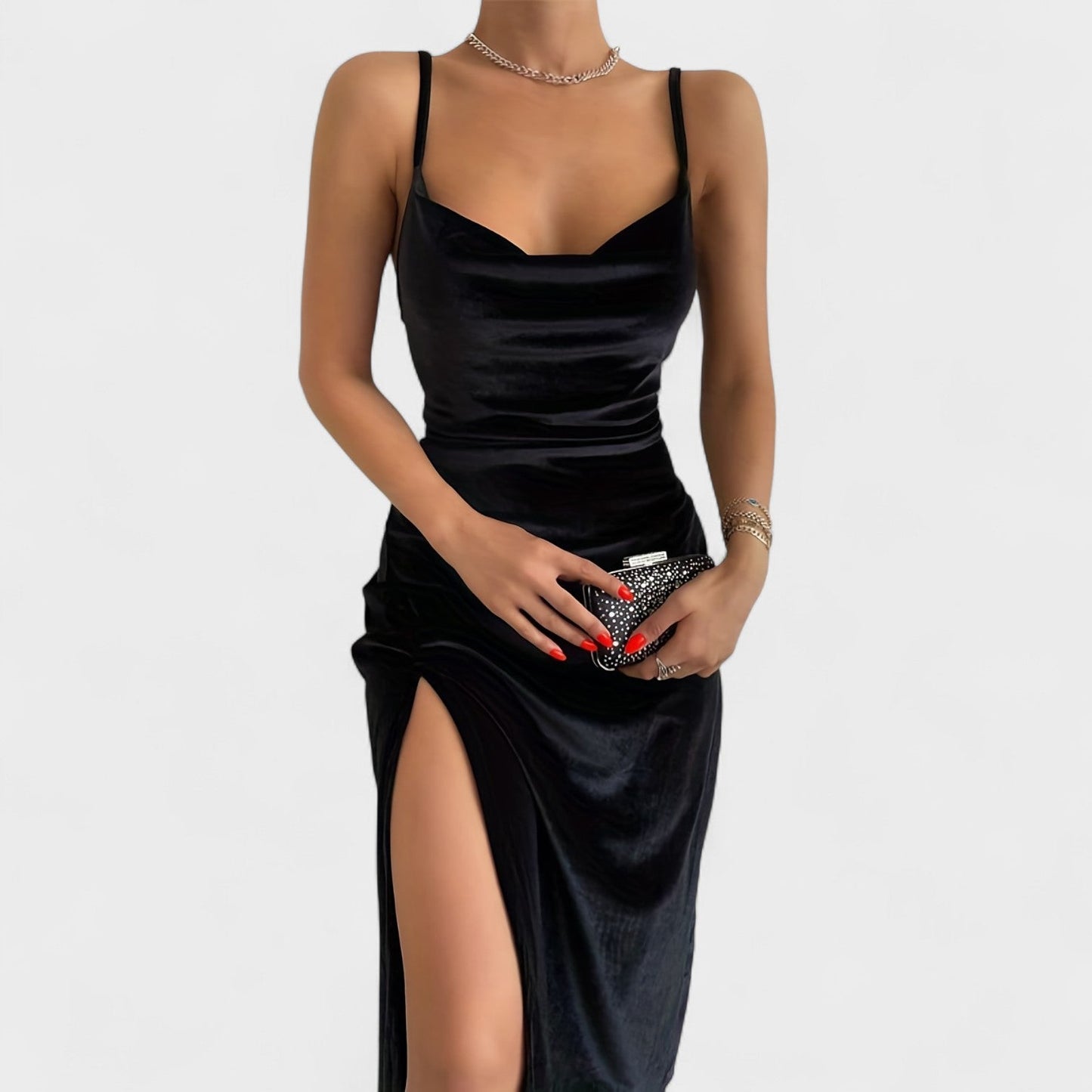 Gabriela - Vestido de Veludo com Abertura Lateral