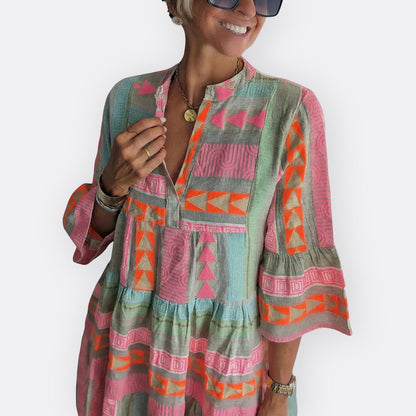 Madalena - Vestido Boho em Camadas com Silhueta Fluida