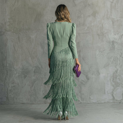 Gabriela - Vestido Longo com Franjas e Decote em V