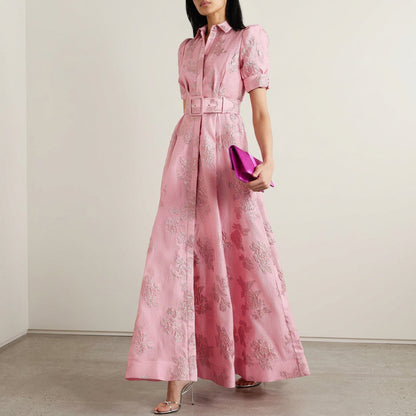 Matilde - Vestido Longo Floral em Jacquard com Cinto