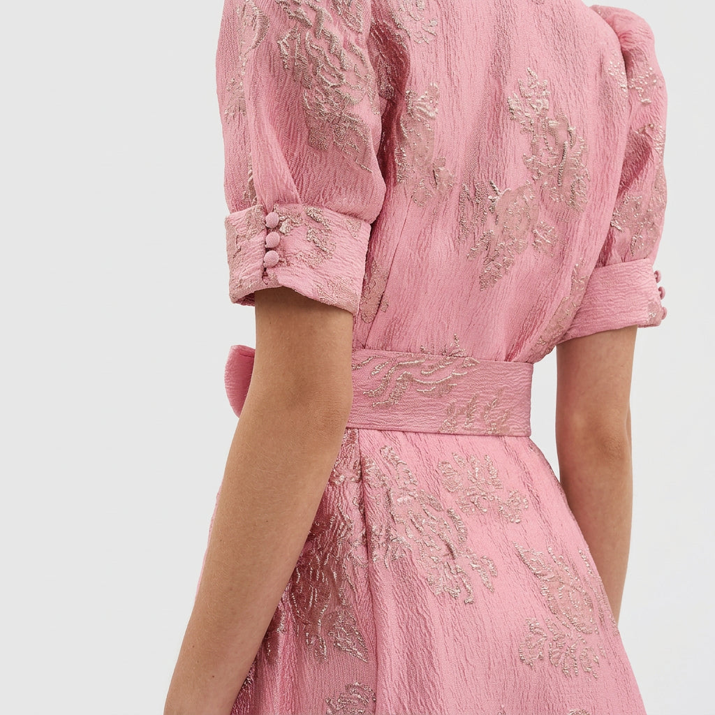Matilde - Vestido Longo Floral em Jacquard com Cinto