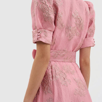 Matilde - Vestido Longo Floral em Jacquard com Cinto