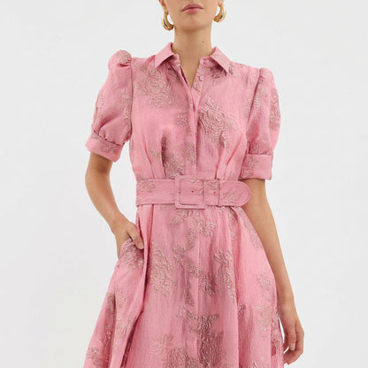 Matilde - Vestido Longo Floral em Jacquard com Cinto