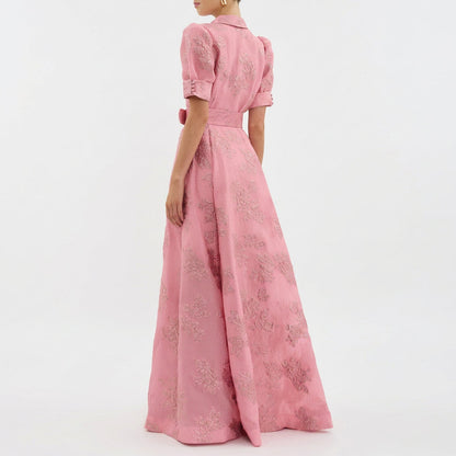 Matilde - Vestido Longo Floral em Jacquard com Cinto