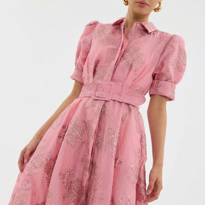 Matilde - Vestido Longo Floral em Jacquard com Cinto