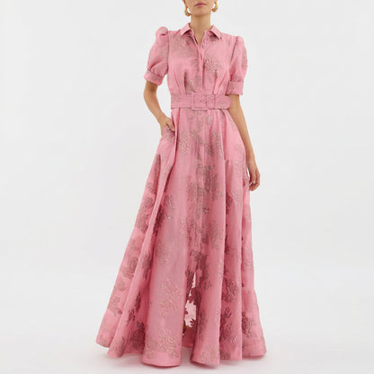 Matilde - Vestido Longo Floral em Jacquard com Cinto