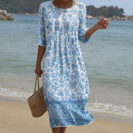 Sofia - Maxi Vestido de Gola Redonda com Estampa