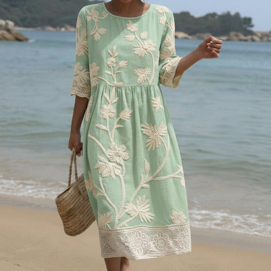 Gabi - Vestido Midi com Estampa Botânica
