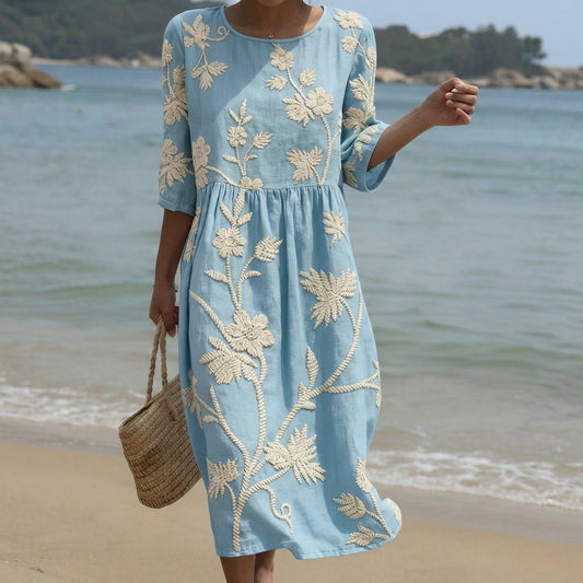Cátia - Vestido Midi com Estampa Floral e Vegetal