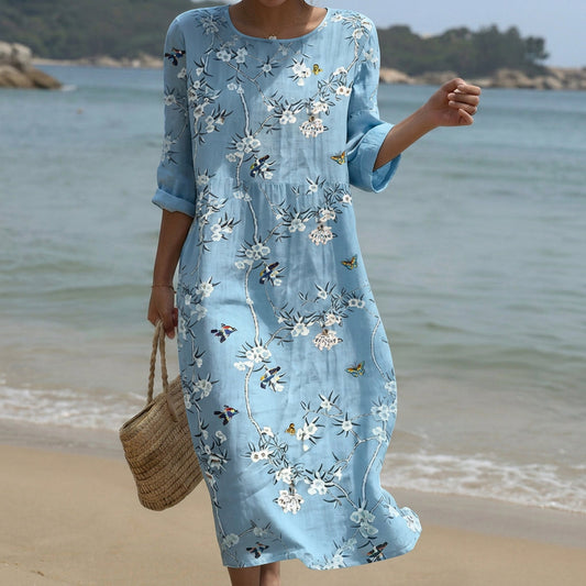 Beatriz - Vestido Maxi com Gola Redonda e Estampa