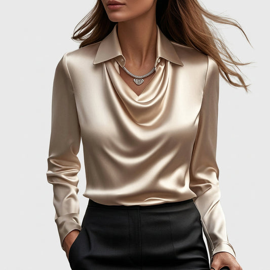 Inês - Blusa de Cetim Elegante com Decote Delicado
