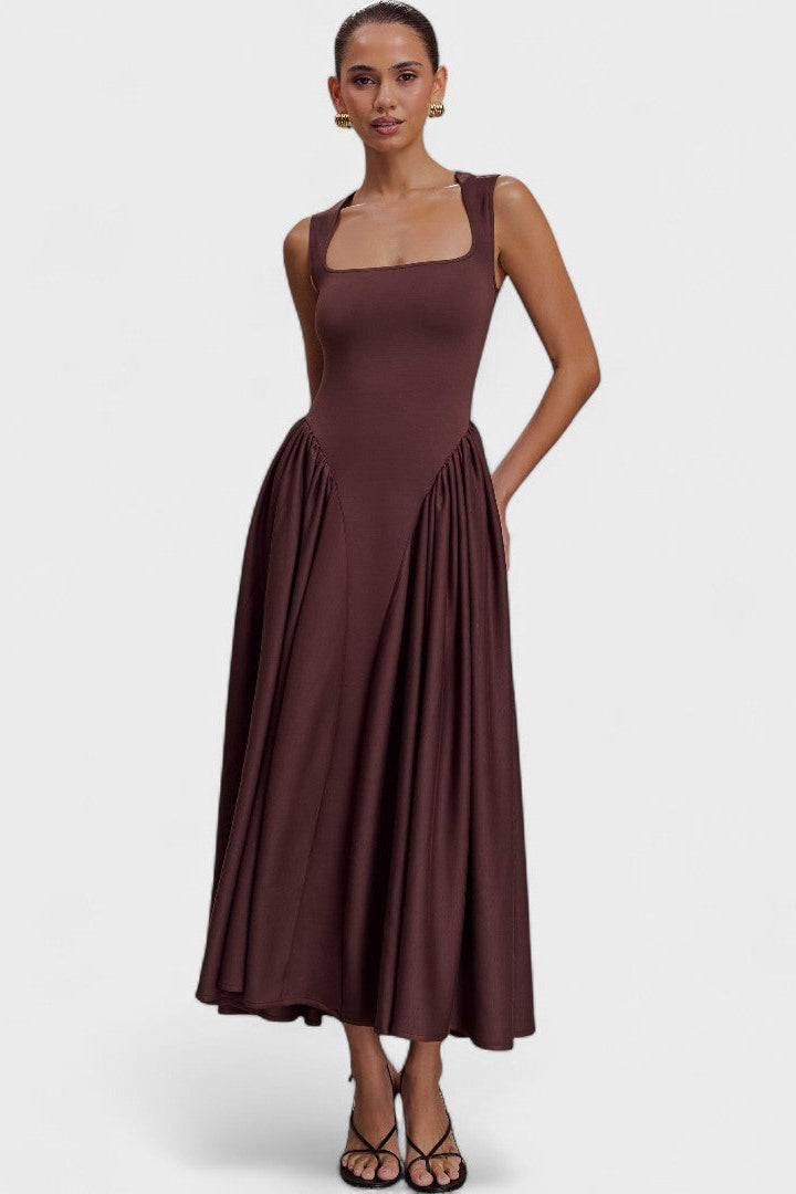 Sara - Vestido Midi de Malha Marrom