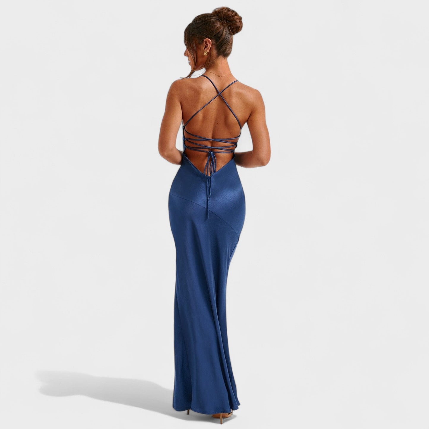 Elena - Vestido de Cetim Azul Escuro