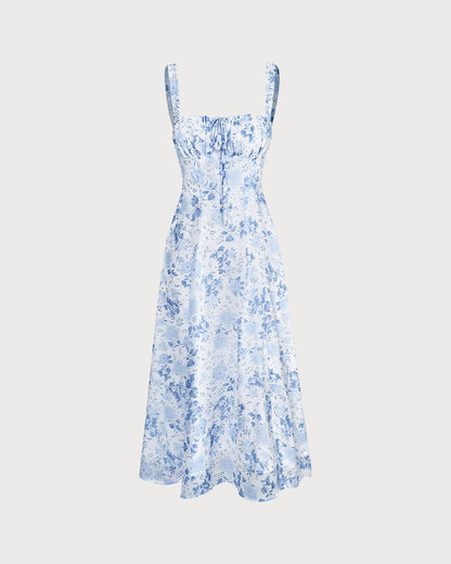 Renata - Floral Blue Midi Dress