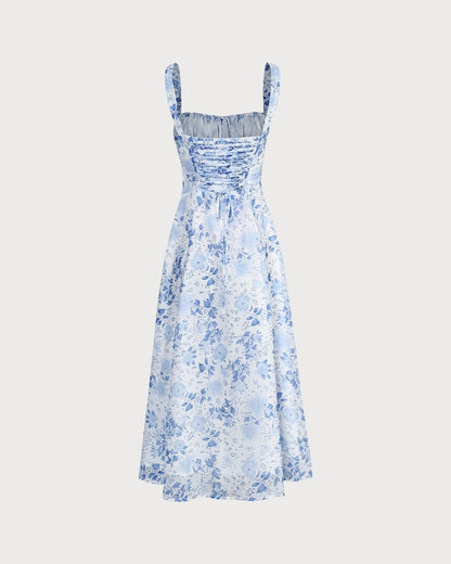 Renata - Floral Blue Midi Dress