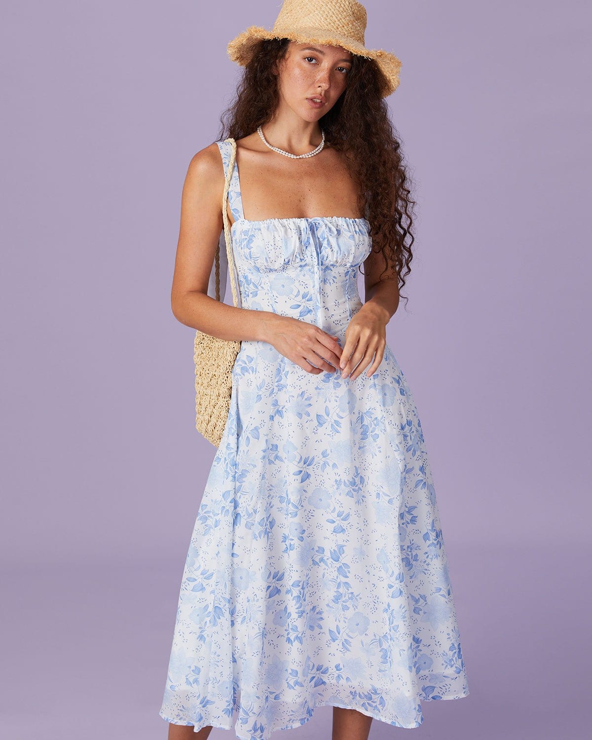 Renata - Floral Blue Midi Dress